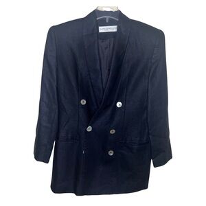 Valerie Stevens Petites Dark Navy Blue Linen Oversized Button Front Blazer Sz 2